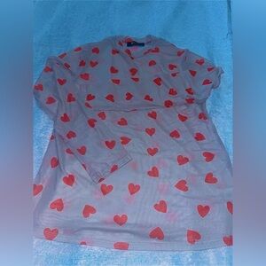 Red Heart Patterned Long Sleeve Top mesh